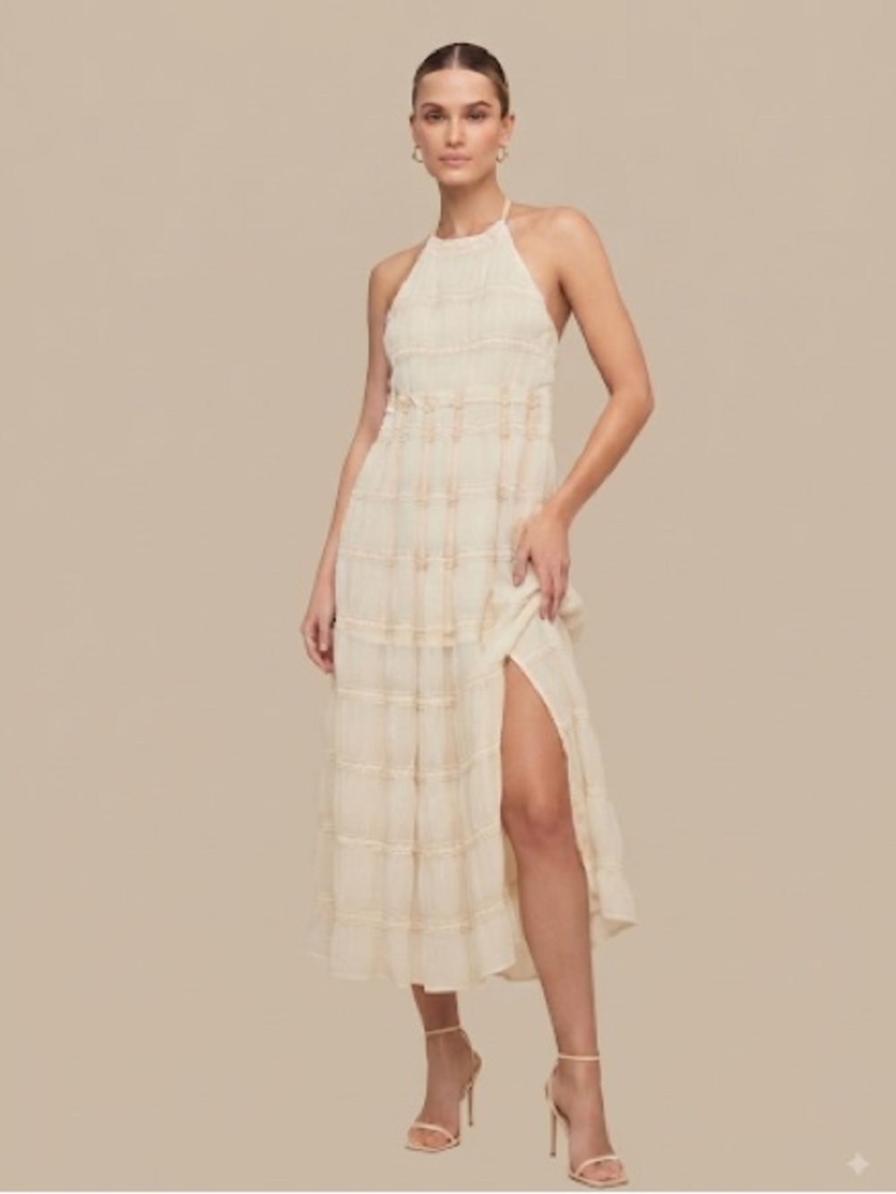 Thirty Thirty Textured Halter Midi Dress in Pale Yellow
